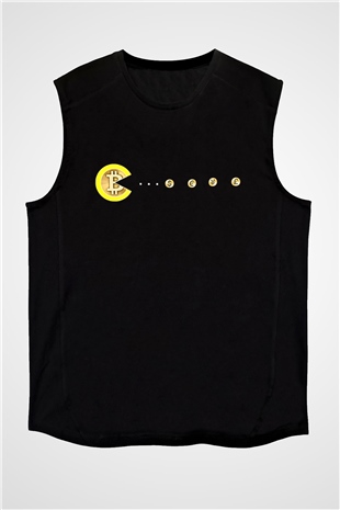 Bitcoin Baskılı Unisex Siyah Kolsuz Tişört - Tshirt