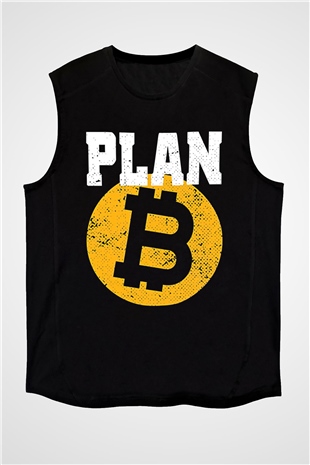 Bitcoin Baskılı Unisex Siyah Kolsuz Tişört - Tshirt