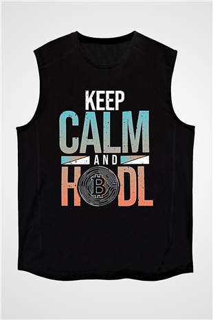 Bitcoin Baskılı Unisex Siyah Kolsuz Tişört - Tshirt