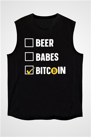 Bitcoin Baskılı Unisex Siyah Kolsuz Tişört - Tshirt