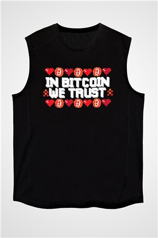 Bitcoin Baskılı Unisex Siyah Kolsuz Tişört - Tshirt