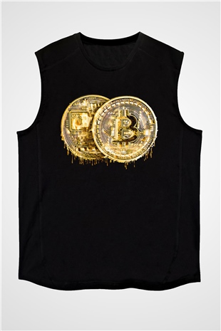 Bitcoin Baskılı Unisex Siyah Kolsuz Tişört - Tshirt