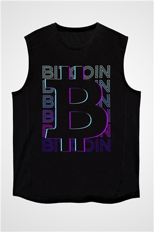Bitcoin Baskılı Unisex Siyah Kolsuz Tişört - Tshirt
