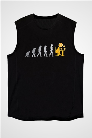 Bitcoin Baskılı Unisex Siyah Kolsuz Tişört - Tshirt