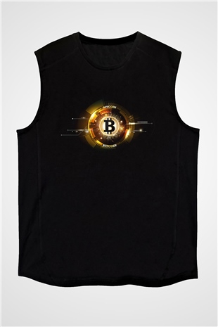 Bitcoin Baskılı Unisex Siyah Kolsuz Tişört - Tshirt