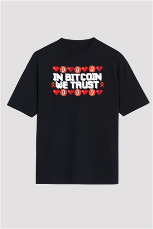 Bitcoin Baskılı Unisex Siyah Oversize Tişört - Tshirt