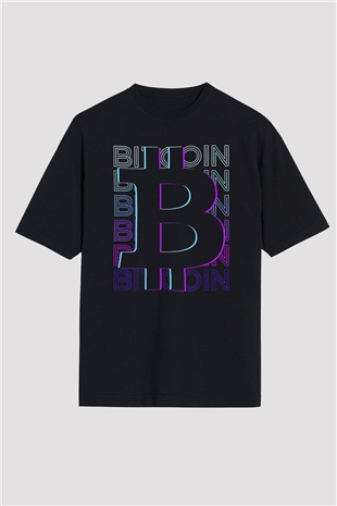 Bitcoin Baskılı Unisex Siyah Oversize Tişört - Tshirt