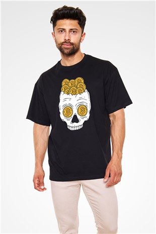 Bitcoin Baskılı Unisex Siyah Oversize Tişört - Tshirt