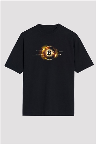 Bitcoin Baskılı Unisex Siyah Oversize Tişört - Tshirt