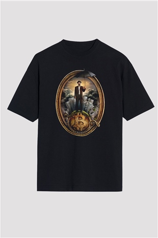Bitcoin Baskılı Unisex Siyah Oversize Tişört - Tshirt