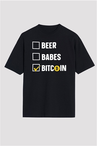 Bitcoin Baskılı Unisex Siyah Oversize Tişört - Tshirt