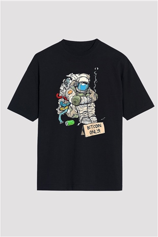 Bitcoin Baskılı Unisex Siyah Oversize Tişört - Tshirt