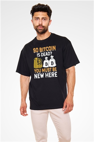 Bitcoin Baskılı Unisex Siyah Oversize Tişört - Tshirt