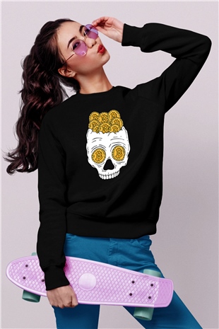 Bitcoin Baskılı Unisex Siyah Sweatshirt