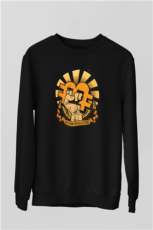 Bitcoin Baskılı Unisex Siyah Sweatshirt