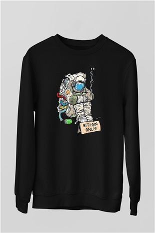 Bitcoin Baskılı Unisex Siyah Sweatshirt