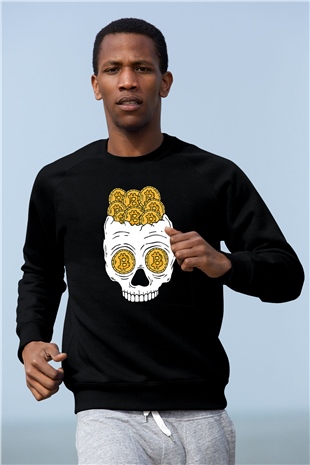 Bitcoin Baskılı Unisex Siyah Sweatshirt