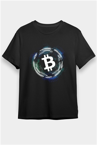Bitcoin Baskılı Unisex Siyah Tişört - Tshirt