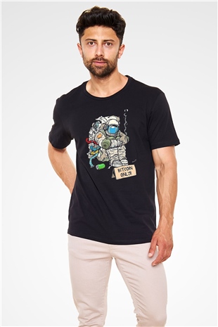 Bitcoin Baskılı Unisex Siyah Tişört - Tshirt