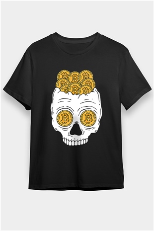 Bitcoin Baskılı Unisex Siyah Tişört - Tshirt