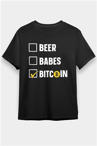 Bitcoin Baskılı Unisex Siyah Tişört - Tshirt