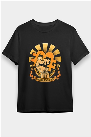 Bitcoin Baskılı Unisex Siyah Tişört - Tshirt
