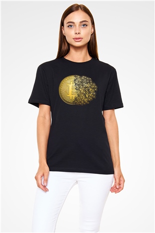 Bitcoin Baskılı Unisex Siyah Tişört - Tshirt