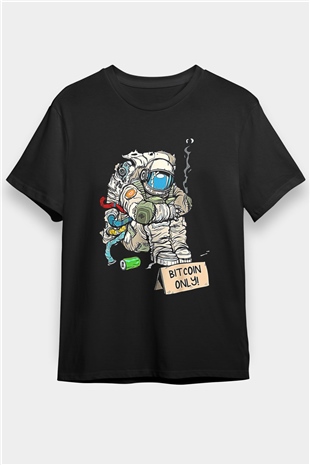 Bitcoin Baskılı Unisex Siyah Tişört - Tshirt