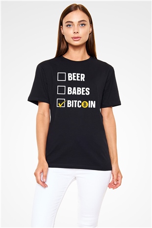 Bitcoin Baskılı Unisex Siyah Tişört - Tshirt