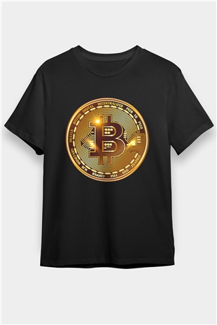 Bitcoin Baskılı Unisex Siyah Tişört - Tshirt