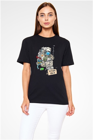 Bitcoin Baskılı Unisex Siyah Tişört - Tshirt
