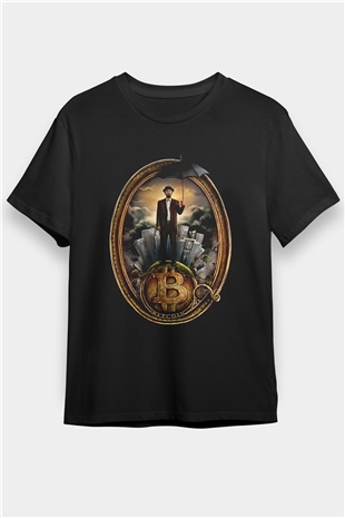 Bitcoin Baskılı Unisex Siyah Tişört - Tshirt