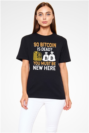 Bitcoin Baskılı Unisex Siyah Tişört - Tshirt