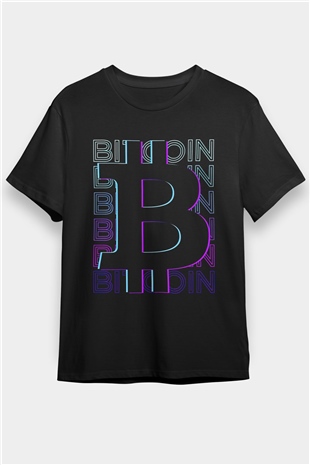 Bitcoin Baskılı Unisex Siyah Tişört - Tshirt