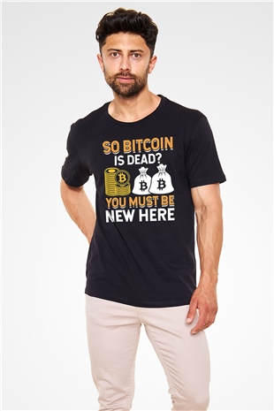 Bitcoin Baskılı Unisex Siyah Tişört - Tshirt
