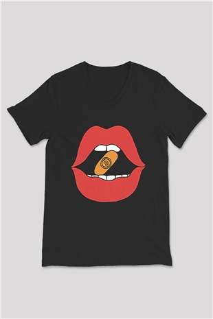 Bitcoin Baskılı Unisex Siyah V Yaka Tişört - Tshirt