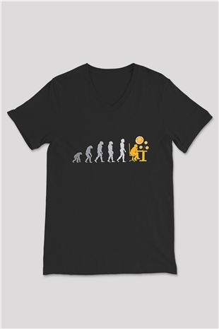 Bitcoin Baskılı Unisex Siyah V Yaka Tişört - Tshirt