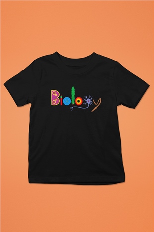 Biyolog Baskılı Siyah Unisex Çocuk Tişört