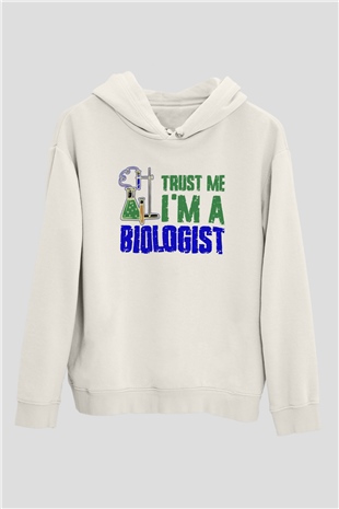 Biyolog Beyaz Unisex Kapüşonlu Sweatshirt