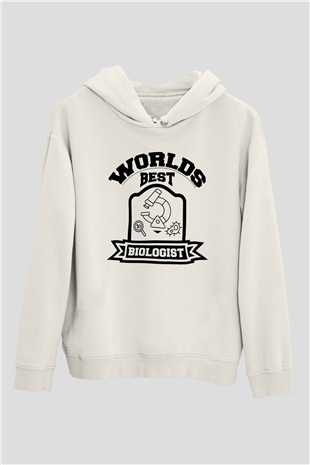 Biyolog Beyaz Unisex Kapüşonlu Sweatshirt