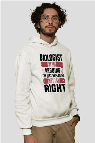 Biyolog Beyaz Unisex Kapüşonlu Sweatshirt