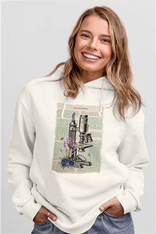 Biyolog Beyaz Unisex Kapüşonlu Sweatshirt
