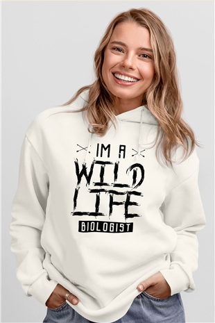 Biyolog Beyaz Unisex Kapüşonlu Sweatshirt