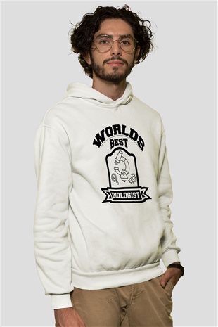 Biyolog Beyaz Unisex Kapüşonlu Sweatshirt