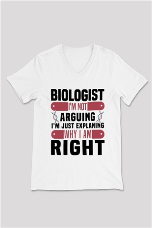 Biyolog Beyaz Unisex V Yaka Tişört