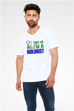 Biyolog Beyaz Unisex V Yaka Tişört