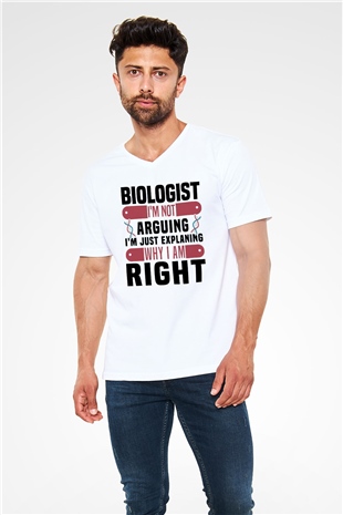 Biyolog Beyaz Unisex V Yaka Tişört
