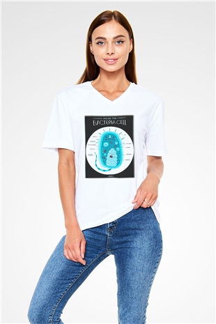 Biyolog Beyaz Unisex V Yaka Tişört T-Shirt