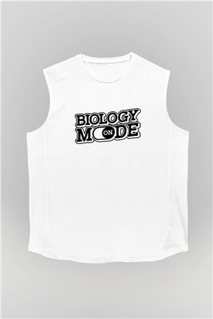 Biyoloji Baskılı Unisex Kolsuz Beyaz Tişört - Tshirt