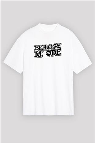 Biyoloji Baskılı Unisex Oversize Beyaz Tişört - Tshirt